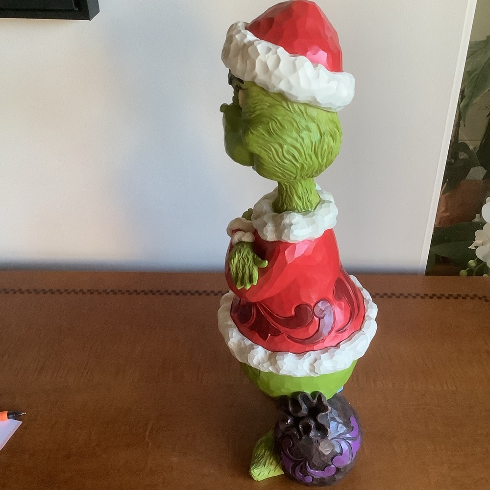Large Jim Shore Grinch Christmas Figurine with Santa Hat - Picture 6 of 16